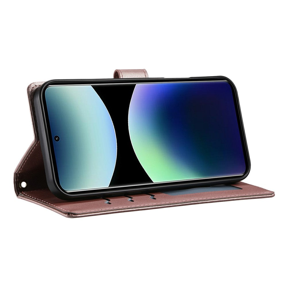 For Xiaomi Poco M8 Pro 5G / Redmi Note 15 Pro+ 5G (Global) Wallet Case Rhombus Stitching Stand Leather Phone Cover with Long  /  Short Strap - Rose Gold