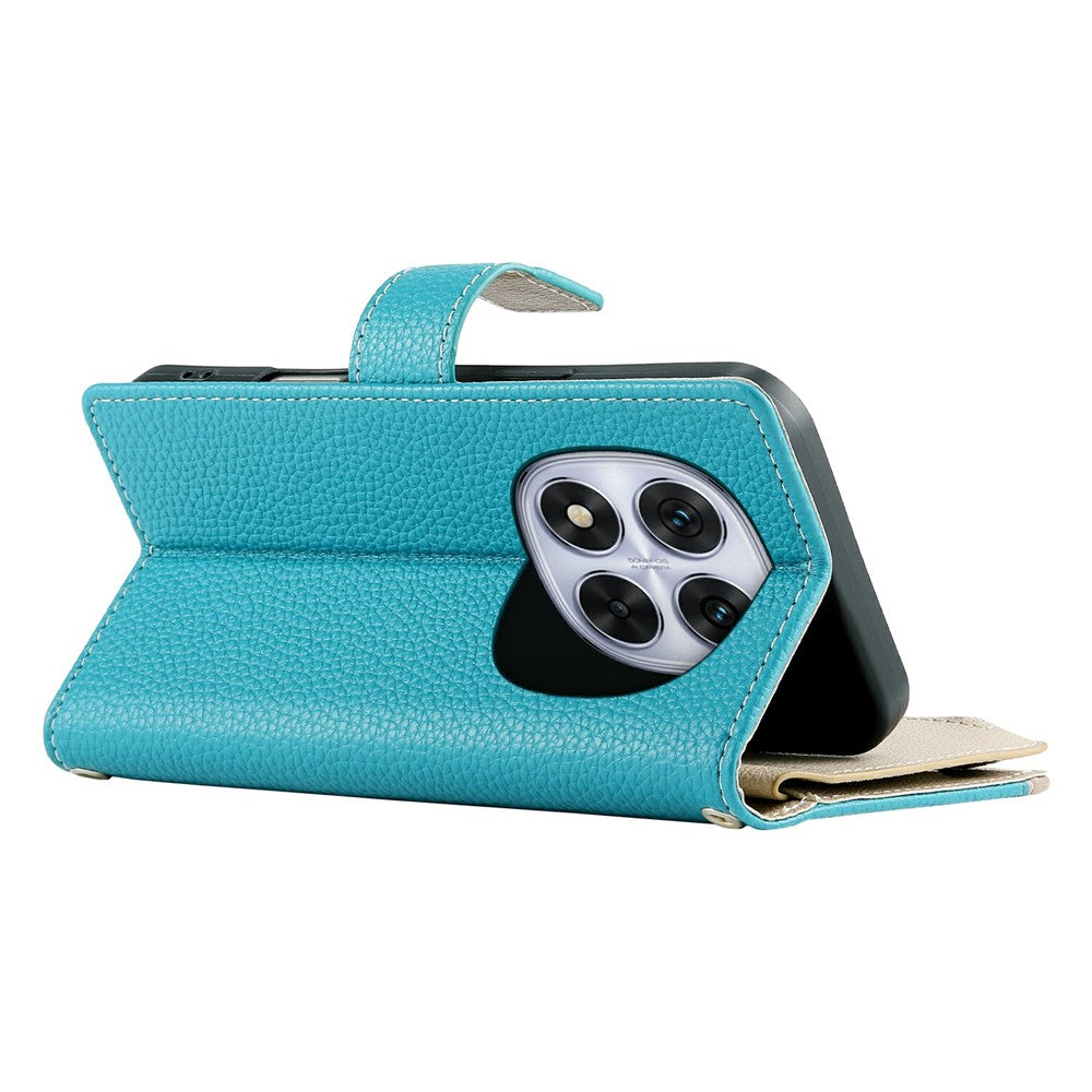 For Xiaomi Redmi Note 15 Pro 5G (Global) Case Zipper Wallet Color Splicing Leather Flip Phone Cover with Straps - Lake Blue
