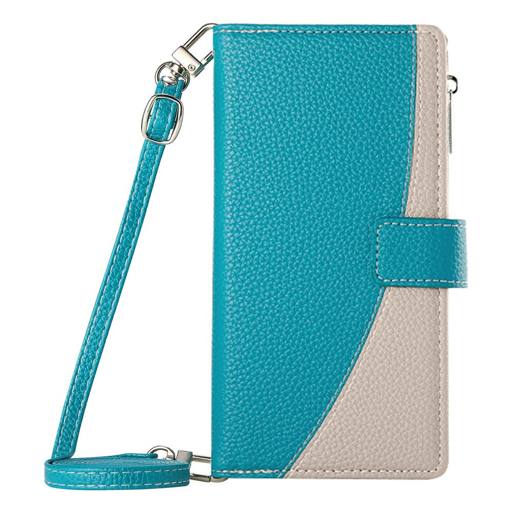 For Xiaomi Redmi Note 15 Pro 5G (Global) Case Zipper Wallet Color Splicing Leather Flip Phone Cover with Straps - Lake Blue