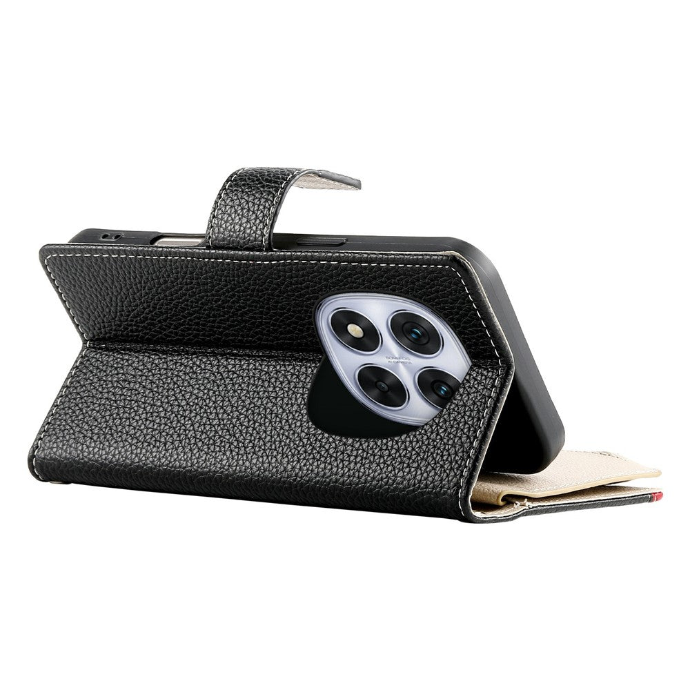 For Xiaomi Redmi Note 15 Pro 5G (Global) Case Zipper Wallet Color Splicing Leather Flip Phone Cover with Straps - Black