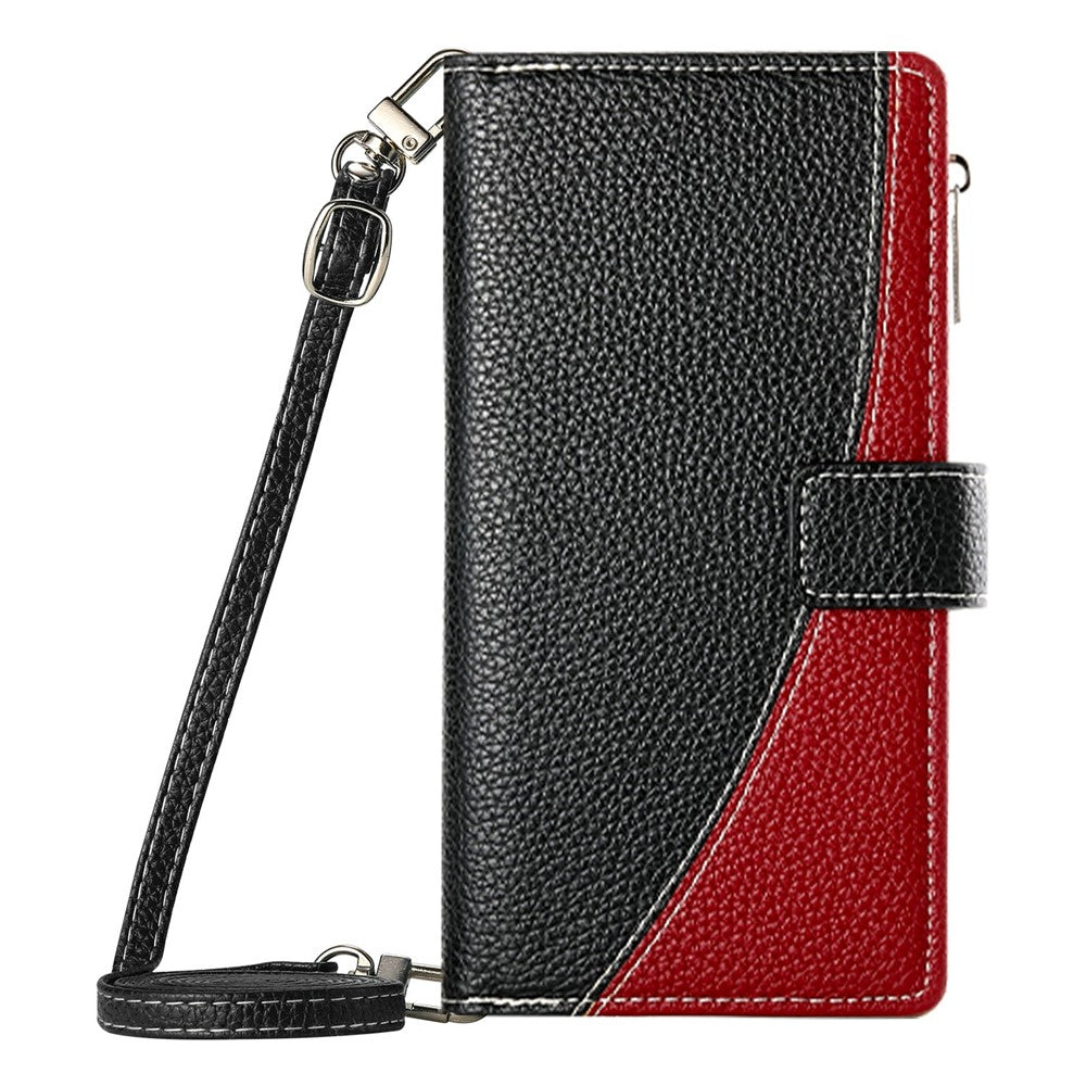 For Xiaomi Redmi Note 15 Pro 5G (Global) Case Zipper Wallet Color Splicing Leather Flip Phone Cover with Straps - Black
