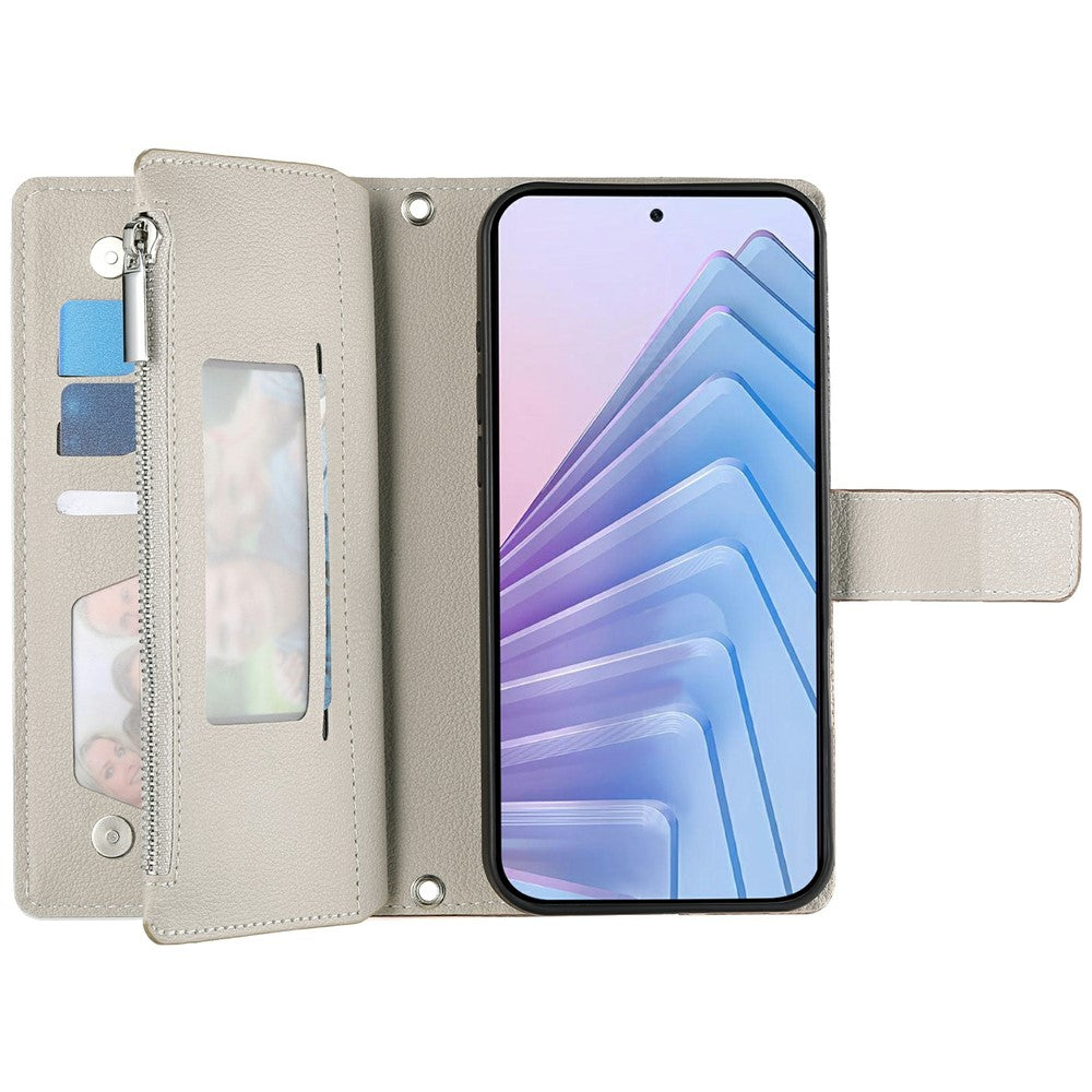 For Xiaomi Redmi Note 15 Pro 5G (Global) Case Zipper Wallet Color Splicing Leather Flip Phone Cover with Straps - White