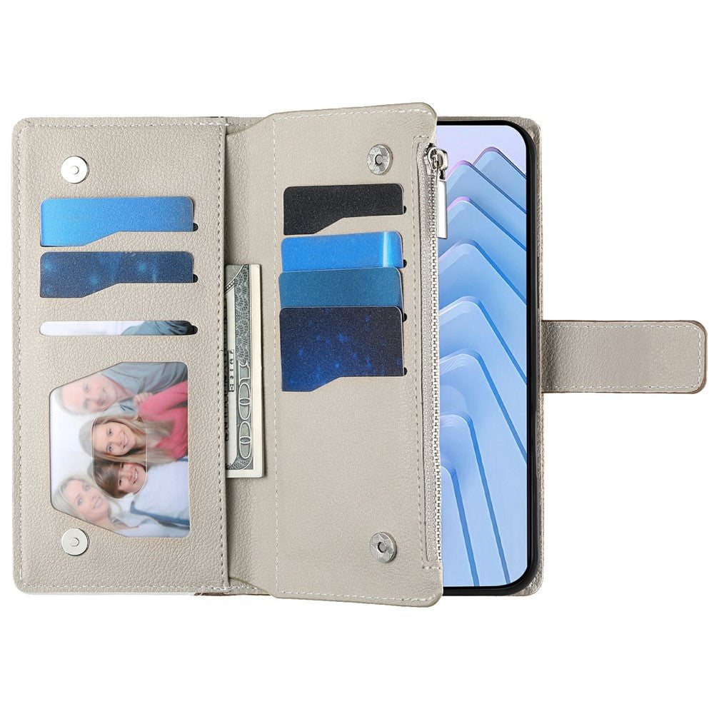 For Xiaomi Redmi Note 15 Pro 5G (Global) Case Zipper Wallet Color Splicing Leather Flip Phone Cover with Straps - White