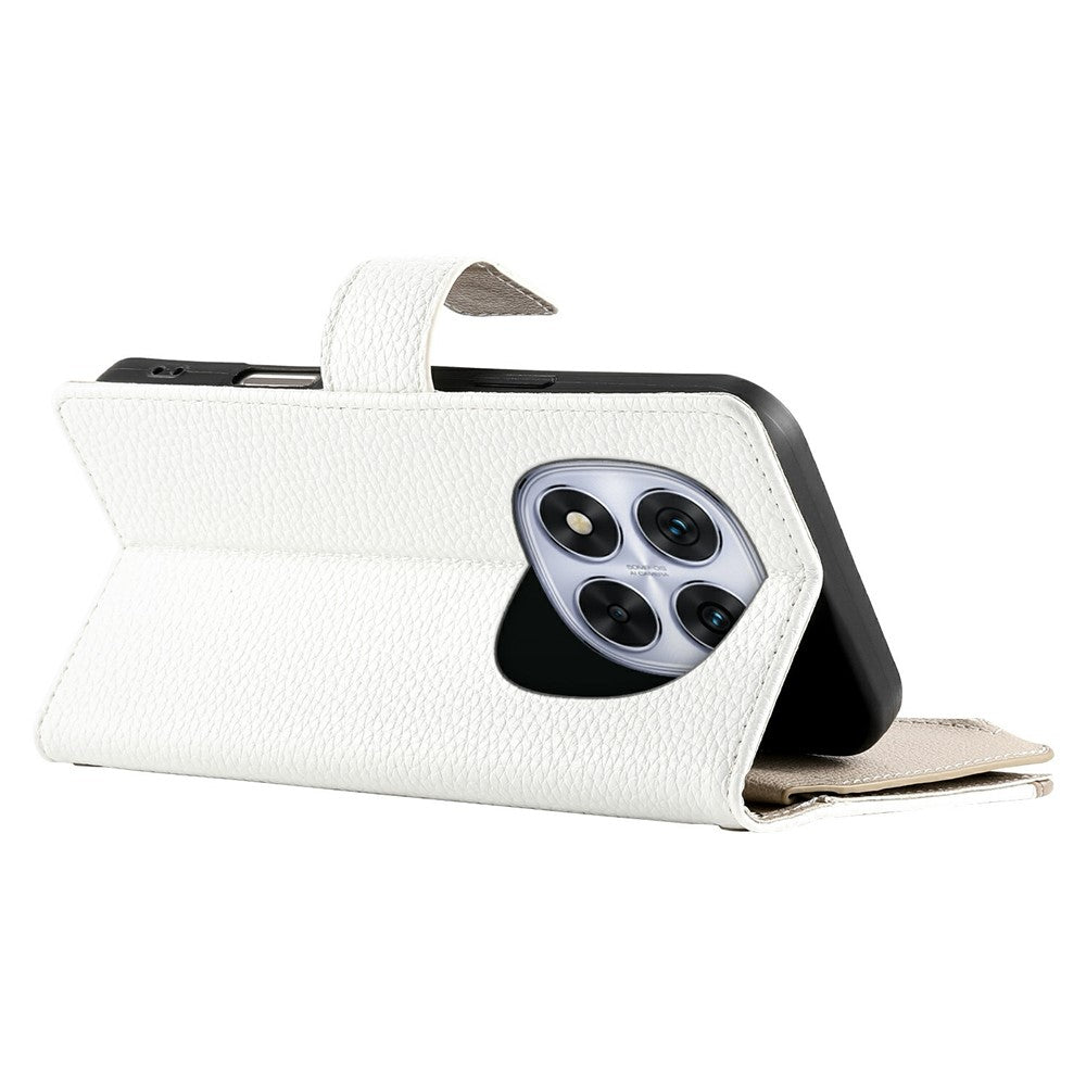 For Xiaomi Redmi Note 15 Pro 5G (Global) Case Zipper Wallet Color Splicing Leather Flip Phone Cover with Straps - White