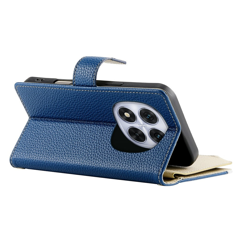 For Xiaomi Redmi Note 15 Pro 5G (Global) Case Zipper Wallet Color Splicing Leather Flip Phone Cover with Straps - Dark Blue