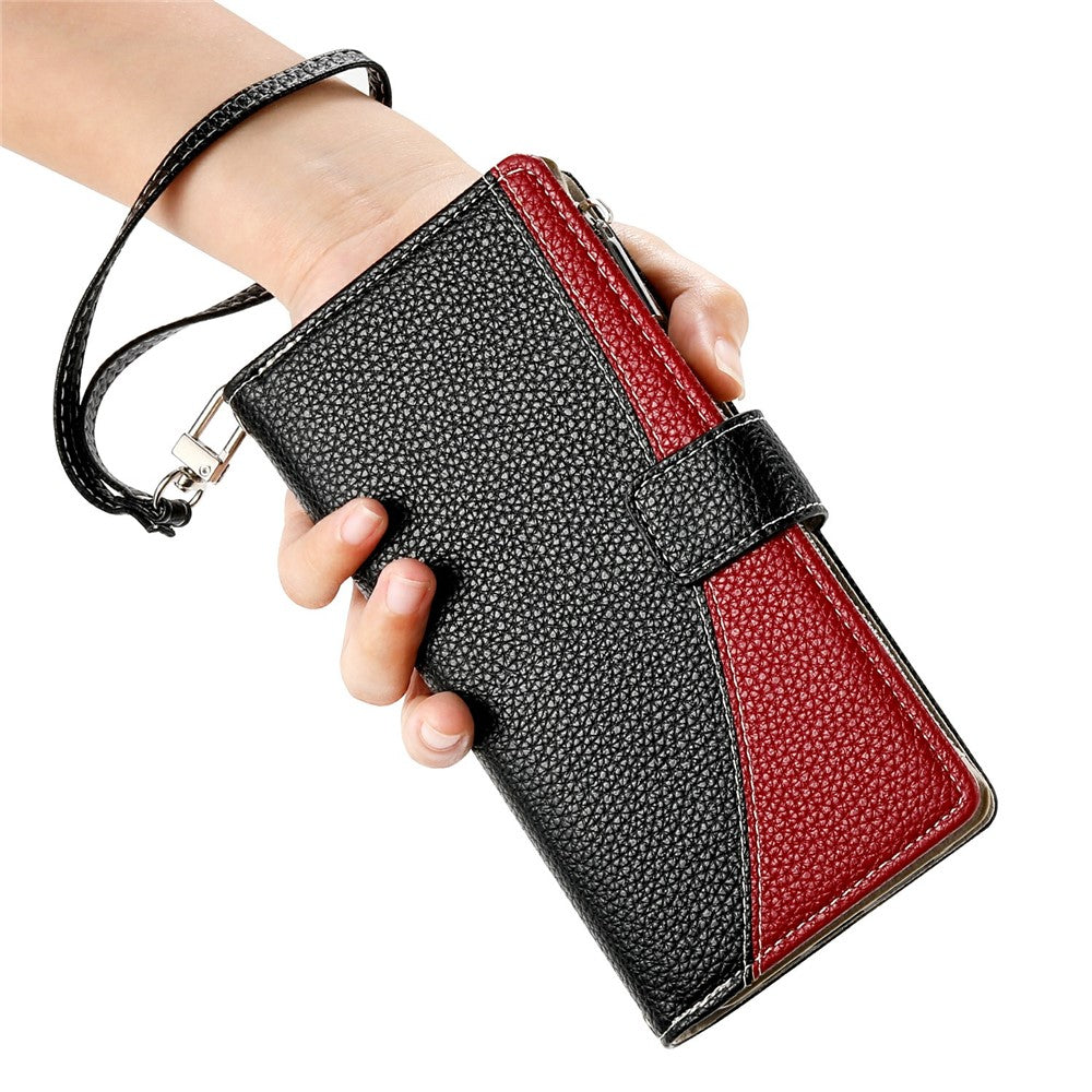 For Xiaomi Poco M8 Pro 5G / Redmi Note 15 Pro+ 5G (Global) Case Zipper Wallet Color Splicing Leather Flip Phone Cover with Straps - Black