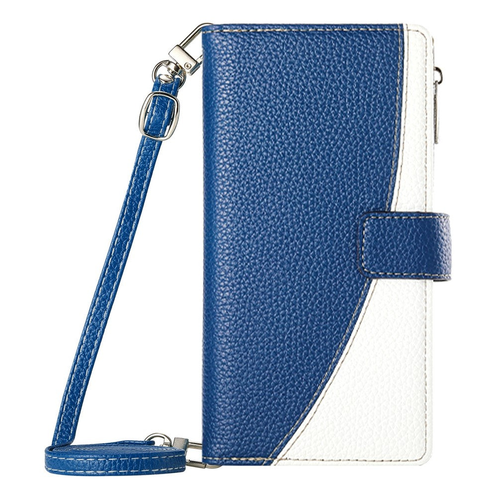 For Xiaomi Poco M8 Pro 5G / Redmi Note 15 Pro+ 5G (Global) Case Zipper Wallet Color Splicing Leather Flip Phone Cover with Straps - Dark Blue