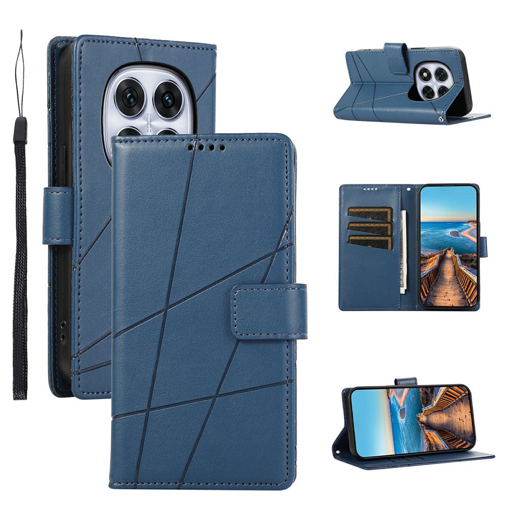 For Xiaomi Redmi Note 15 Pro 5G (Global) Phone Case Line Imprint Leather Wallet Cover with Wrist Strap - Blue