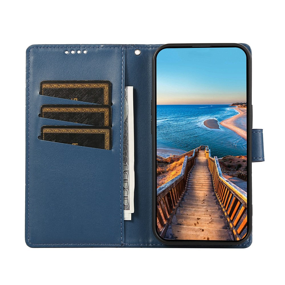 For Xiaomi Redmi Note 15 Pro 5G (Global) Phone Case Line Imprint Leather Wallet Cover with Wrist Strap - Blue