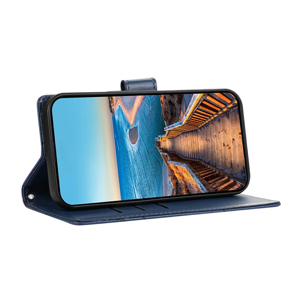 For Xiaomi Redmi Note 15 Pro 5G (Global) Phone Case Line Imprint Leather Wallet Cover with Wrist Strap - Blue