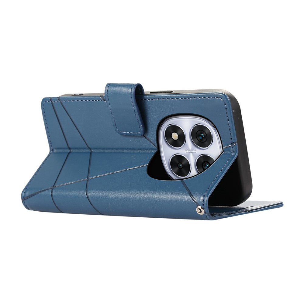 For Xiaomi Redmi Note 15 Pro 5G (Global) Phone Case Line Imprint Leather Wallet Cover with Wrist Strap - Blue