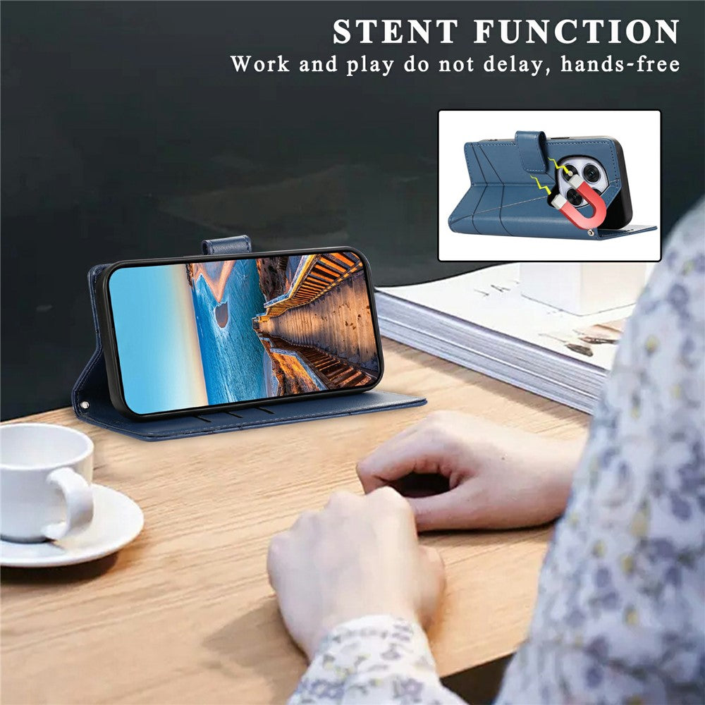 For Xiaomi Redmi Note 15 Pro 5G (Global) Phone Case Line Imprint Leather Wallet Cover with Wrist Strap - Blue