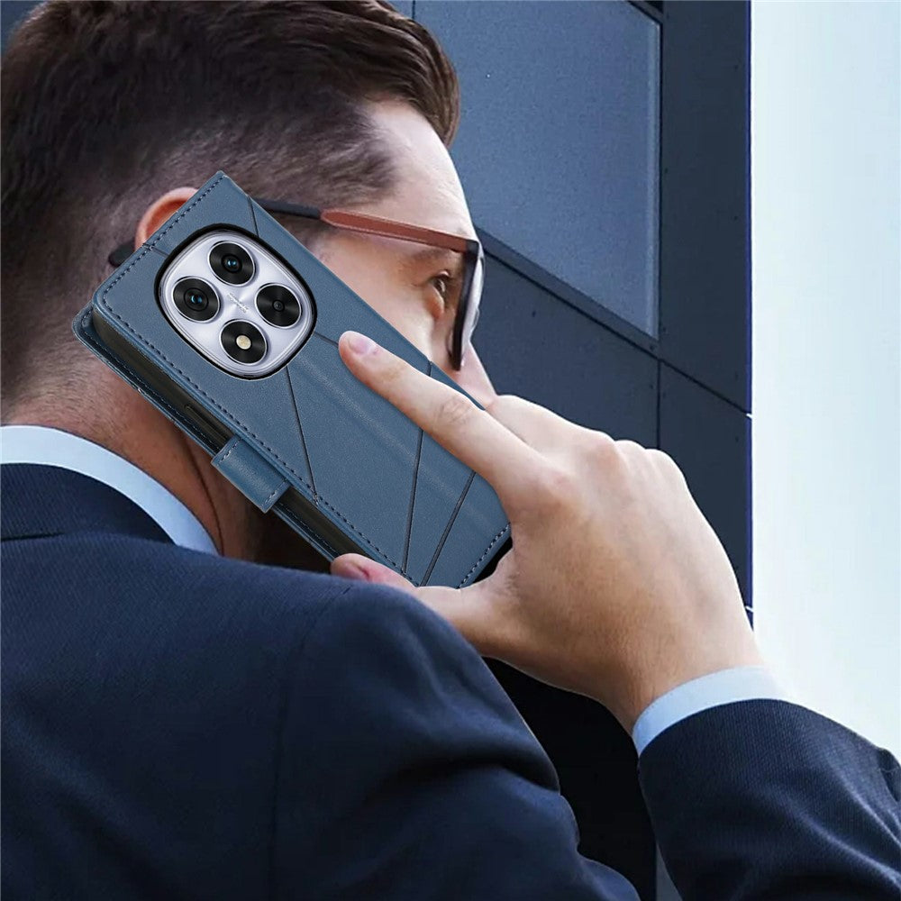For Xiaomi Redmi Note 15 Pro 5G (Global) Phone Case Line Imprint Leather Wallet Cover with Wrist Strap - Blue