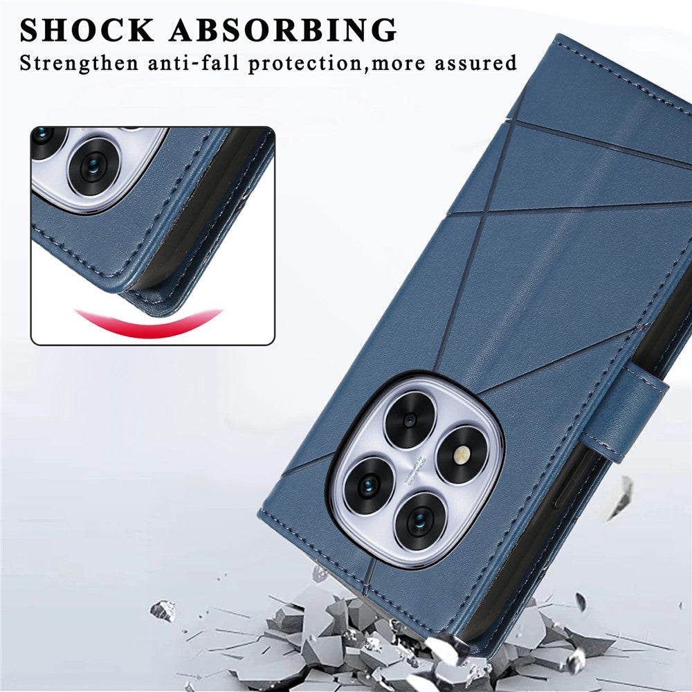 For Xiaomi Redmi Note 15 Pro 5G (Global) Phone Case Line Imprint Leather Wallet Cover with Wrist Strap - Blue