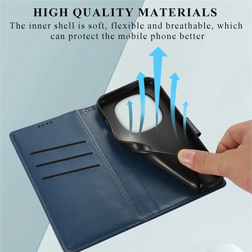 For Xiaomi Redmi Note 15 Pro 5G (Global) Phone Case Line Imprint Leather Wallet Cover with Wrist Strap - Blue