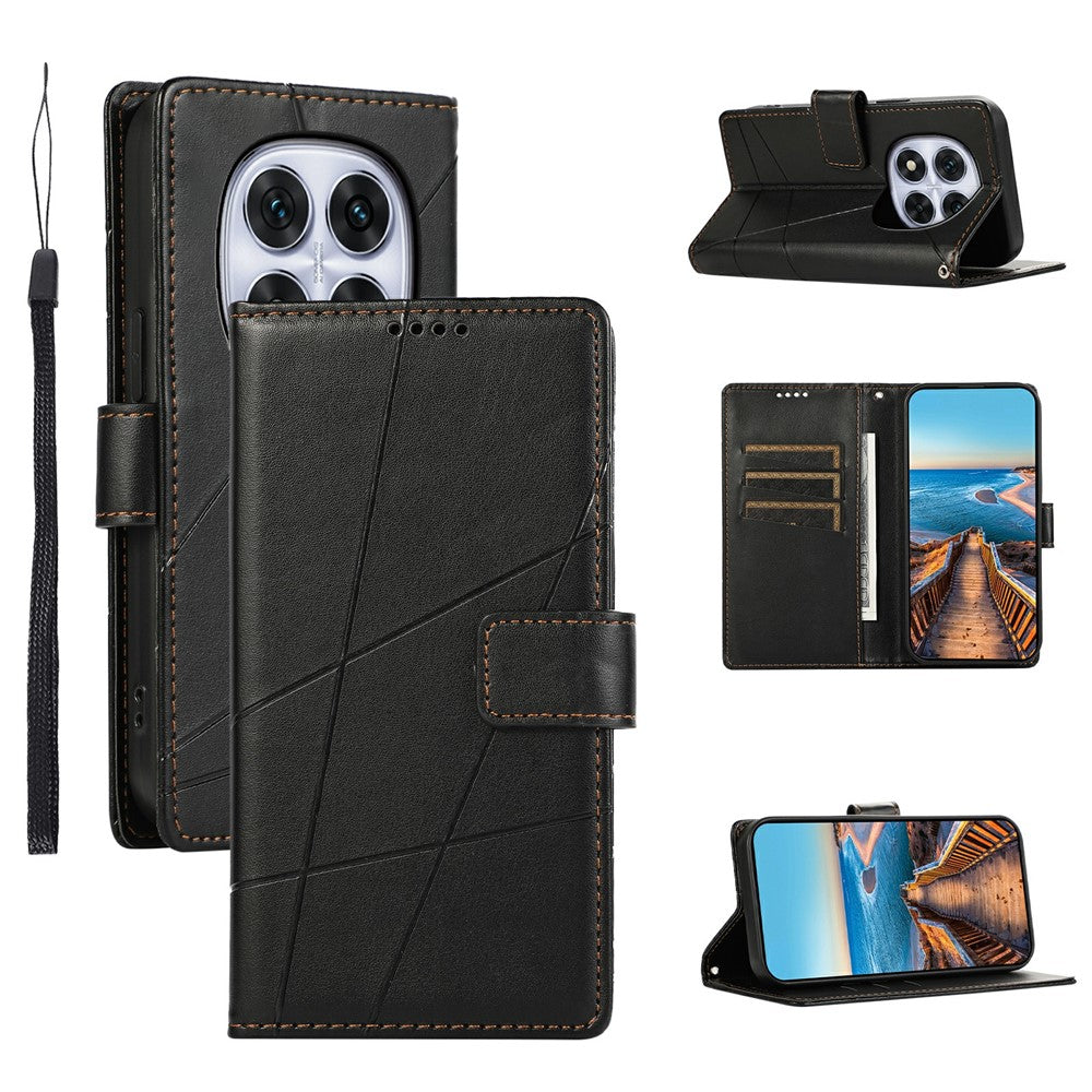 For Xiaomi Redmi Note 15 Pro 5G (Global) Phone Case Line Imprint Leather Wallet Cover with Wrist Strap - Black