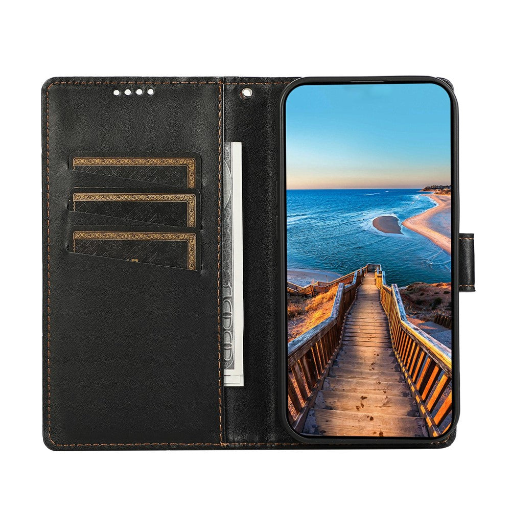 For Xiaomi Redmi Note 15 Pro 5G (Global) Phone Case Line Imprint Leather Wallet Cover with Wrist Strap - Black