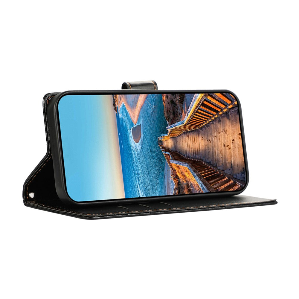 For Xiaomi Redmi Note 15 Pro 5G (Global) Phone Case Line Imprint Leather Wallet Cover with Wrist Strap - Black