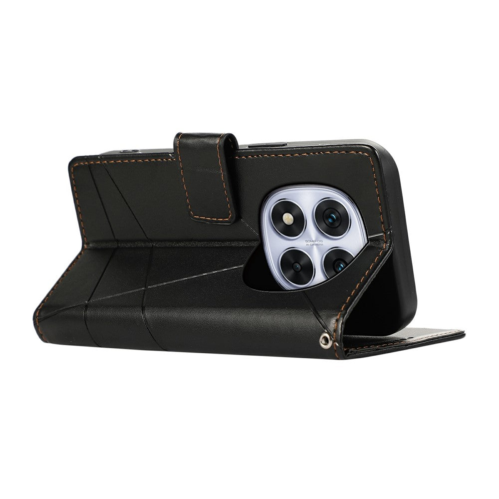 For Xiaomi Redmi Note 15 Pro 5G (Global) Phone Case Line Imprint Leather Wallet Cover with Wrist Strap - Black
