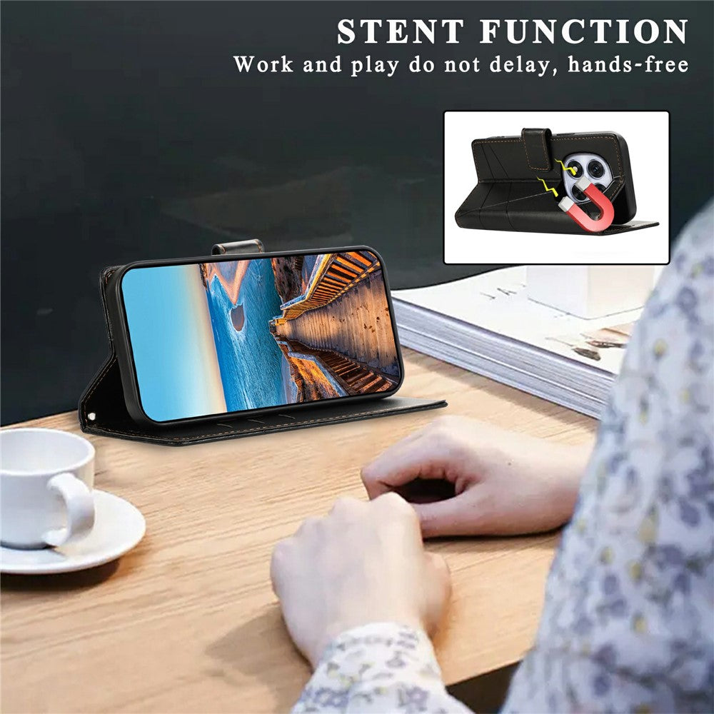 For Xiaomi Redmi Note 15 Pro 5G (Global) Phone Case Line Imprint Leather Wallet Cover with Wrist Strap - Black