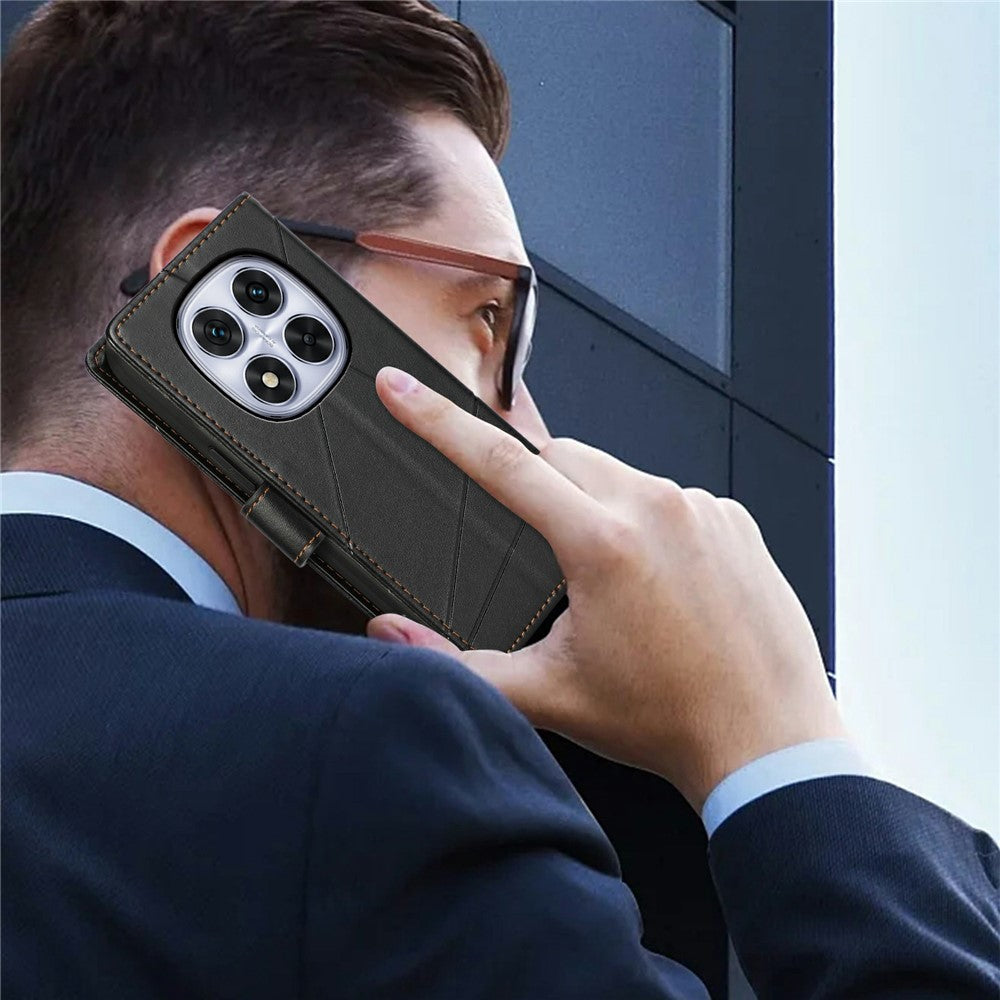 For Xiaomi Redmi Note 15 Pro 5G (Global) Phone Case Line Imprint Leather Wallet Cover with Wrist Strap - Black