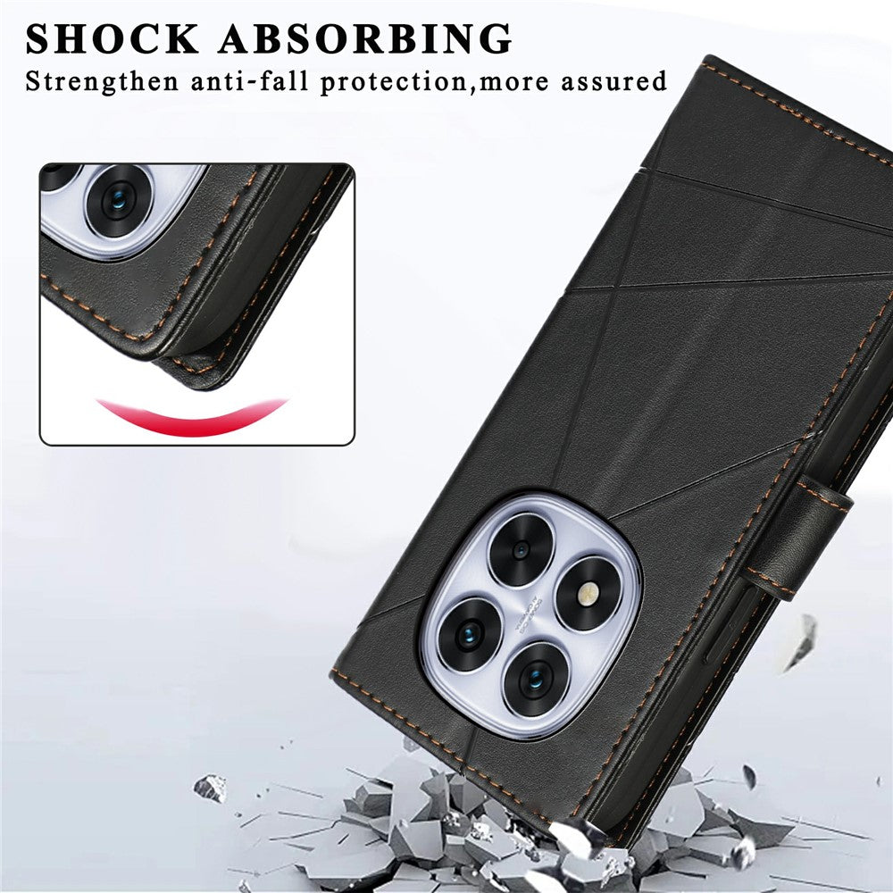 For Xiaomi Redmi Note 15 Pro 5G (Global) Phone Case Line Imprint Leather Wallet Cover with Wrist Strap - Black