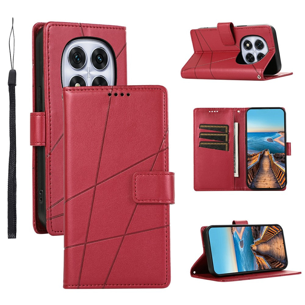 For Xiaomi Redmi Note 15 Pro 5G (Global) Phone Case Line Imprint Leather Wallet Cover with Wrist Strap - Red