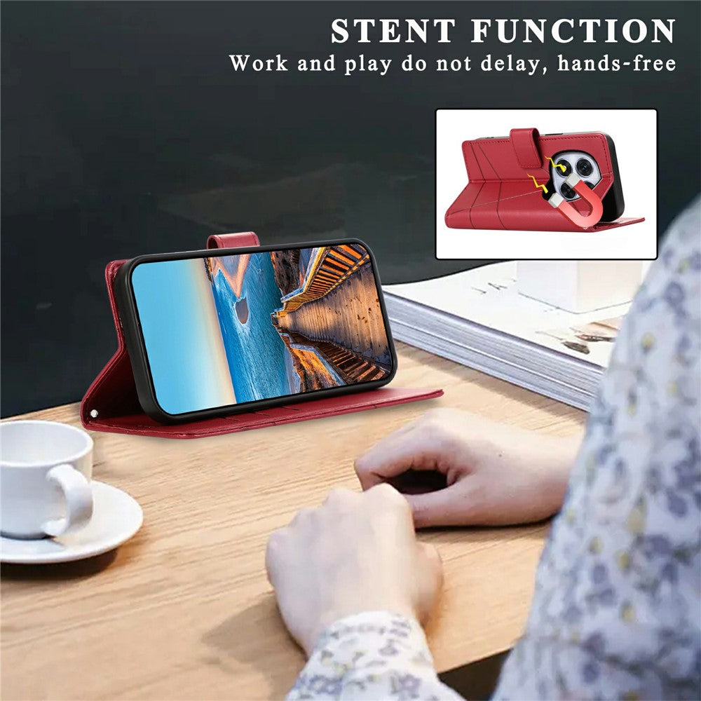 For Xiaomi Redmi Note 15 Pro 5G (Global) Phone Case Line Imprint Leather Wallet Cover with Wrist Strap - Red