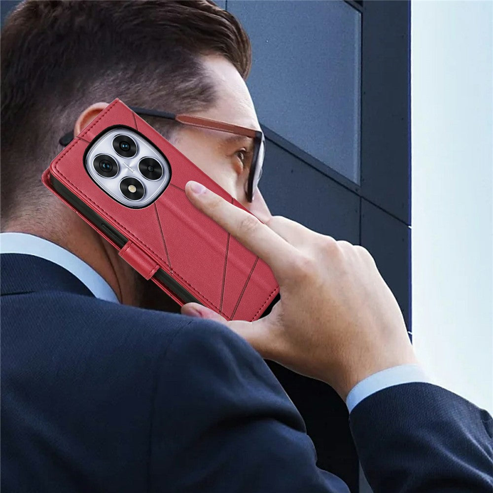 For Xiaomi Redmi Note 15 Pro 5G (Global) Phone Case Line Imprint Leather Wallet Cover with Wrist Strap - Red