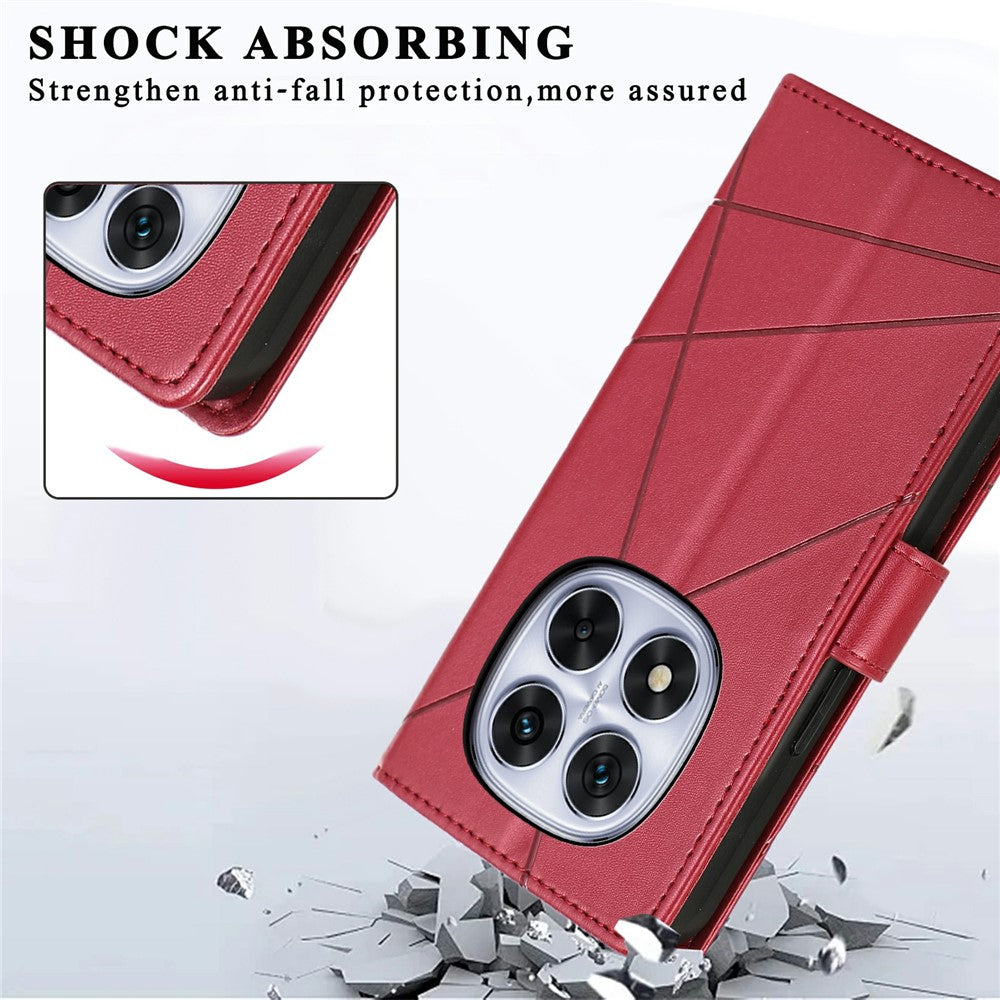 For Xiaomi Redmi Note 15 Pro 5G (Global) Phone Case Line Imprint Leather Wallet Cover with Wrist Strap - Red