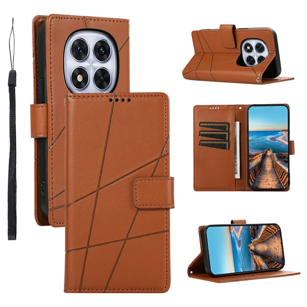 For Xiaomi Redmi Note 15 Pro 5G (Global) Phone Case Line Imprint Leather Wallet Cover with Wrist Strap - Brown