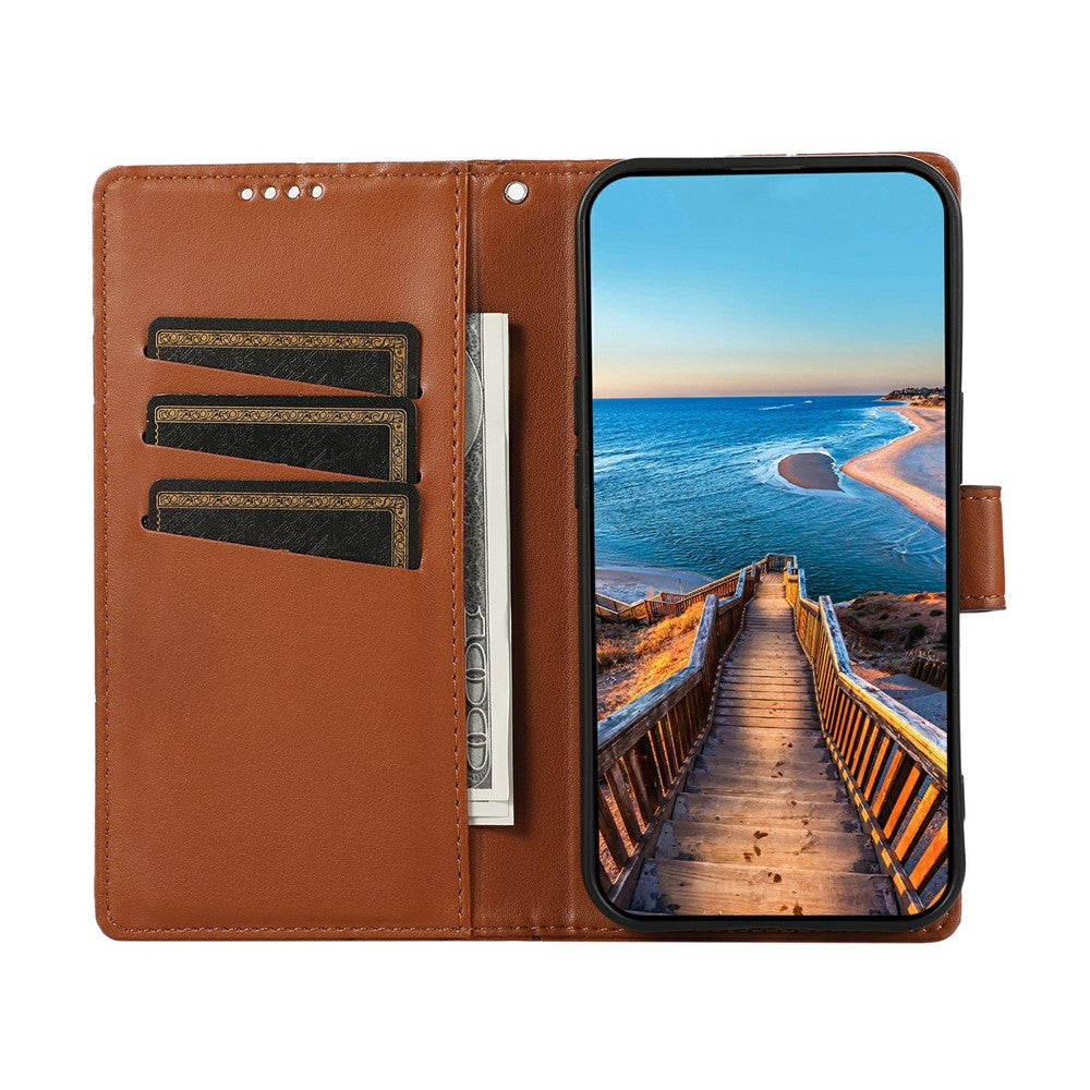 For Xiaomi Redmi Note 15 Pro 5G (Global) Phone Case Line Imprint Leather Wallet Cover with Wrist Strap - Brown