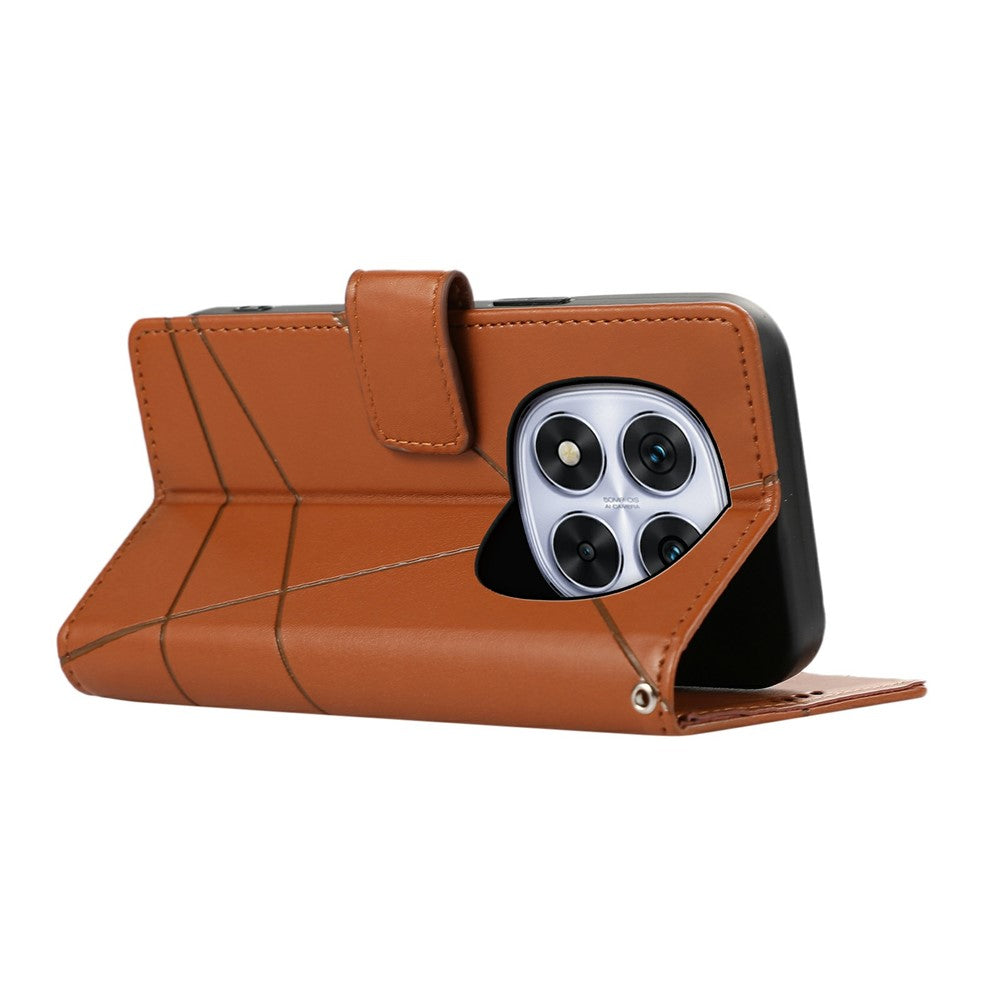 For Xiaomi Redmi Note 15 Pro 5G (Global) Phone Case Line Imprint Leather Wallet Cover with Wrist Strap - Brown