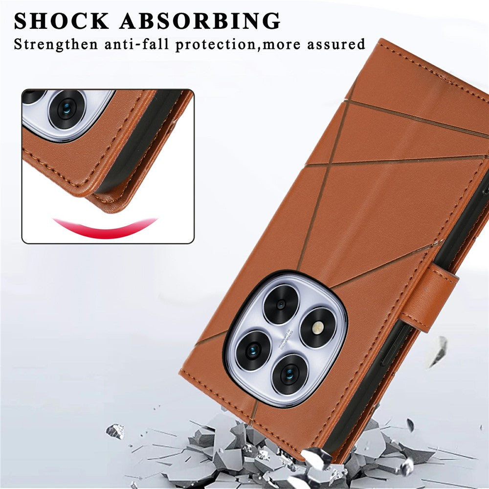For Xiaomi Redmi Note 15 Pro 5G (Global) Phone Case Line Imprint Leather Wallet Cover with Wrist Strap - Brown
