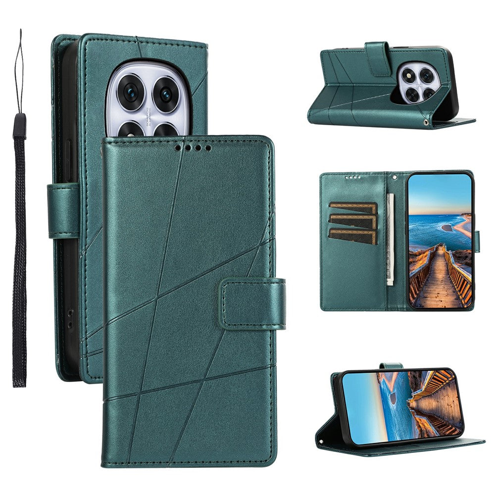 For Xiaomi Redmi Note 15 Pro 5G (Global) Phone Case Line Imprint Leather Wallet Cover with Wrist Strap - Green
