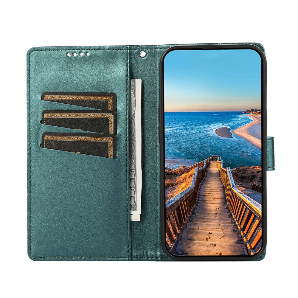 For Xiaomi Redmi Note 15 Pro 5G (Global) Phone Case Line Imprint Leather Wallet Cover with Wrist Strap - Green