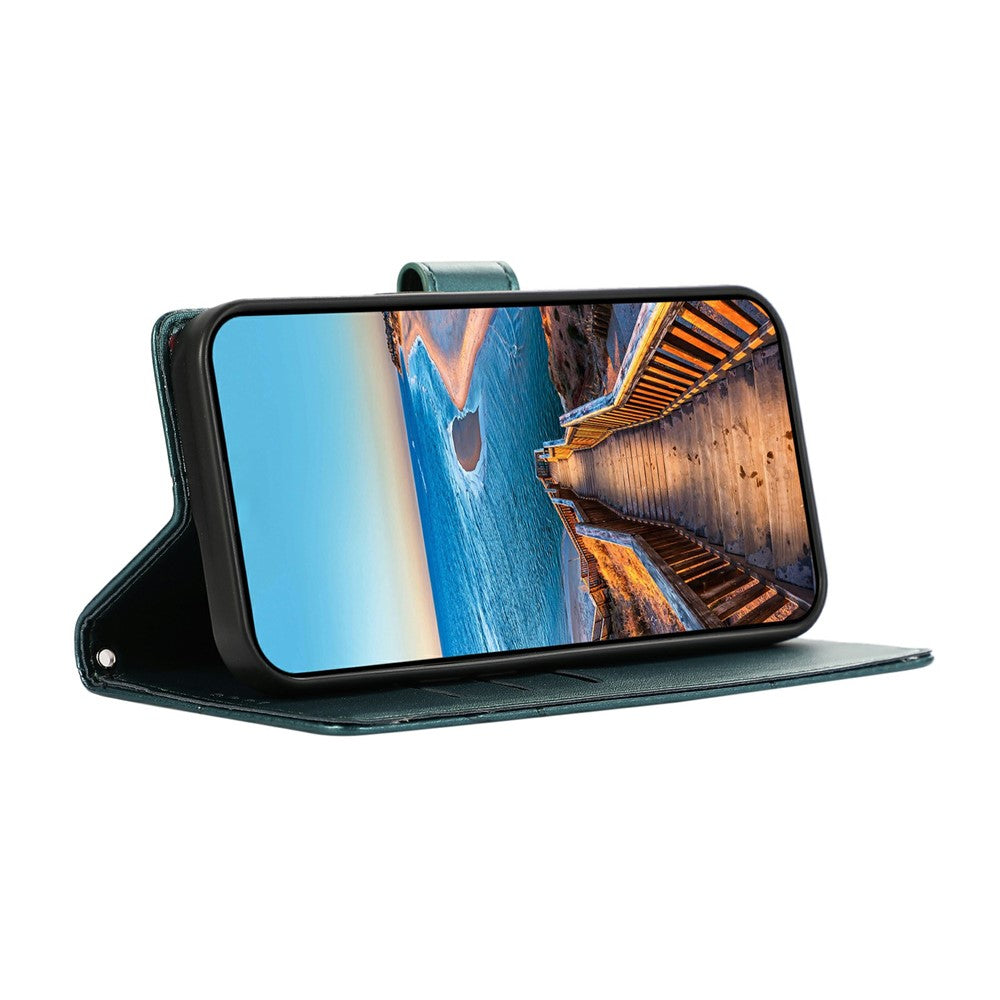 For Xiaomi Redmi Note 15 Pro 5G (Global) Phone Case Line Imprint Leather Wallet Cover with Wrist Strap - Green