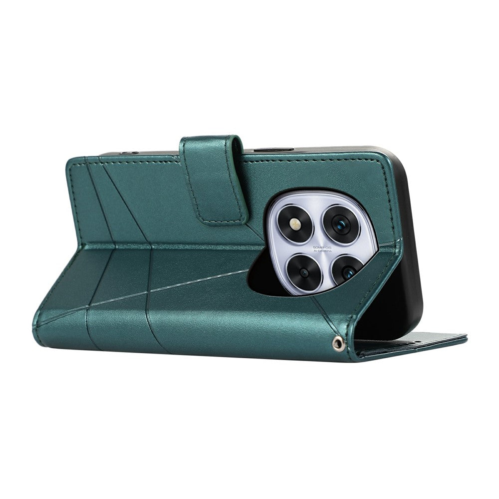 For Xiaomi Redmi Note 15 Pro 5G (Global) Phone Case Line Imprint Leather Wallet Cover with Wrist Strap - Green