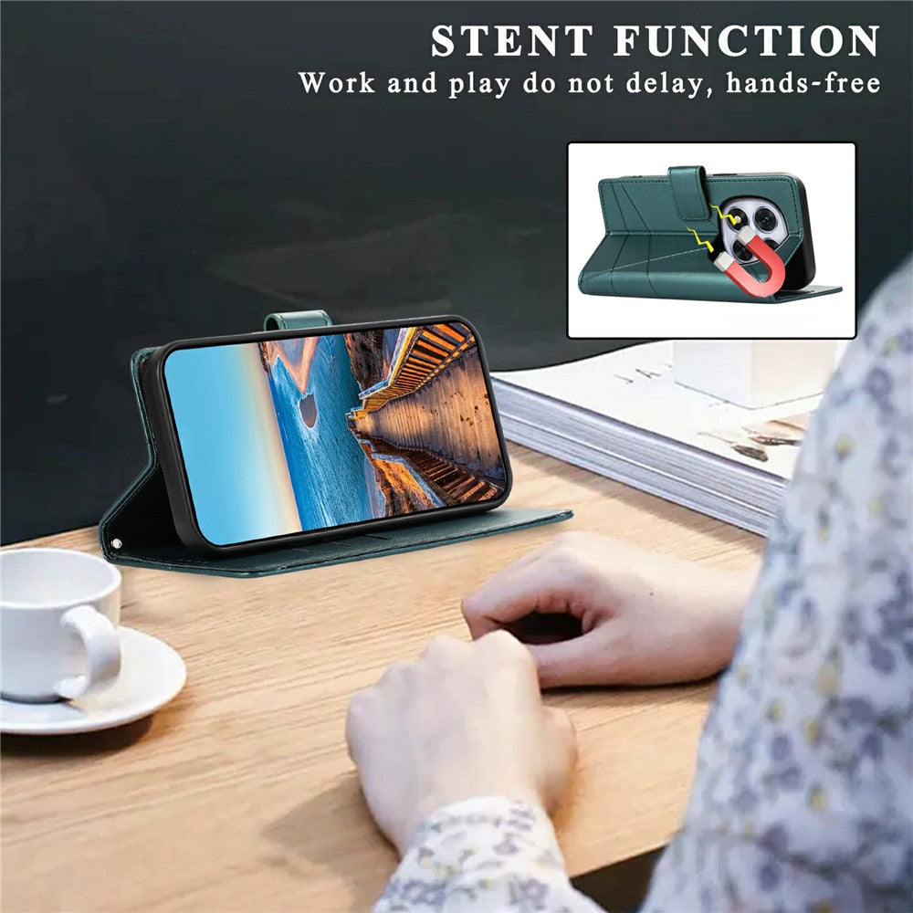 For Xiaomi Redmi Note 15 Pro 5G (Global) Phone Case Line Imprint Leather Wallet Cover with Wrist Strap - Green