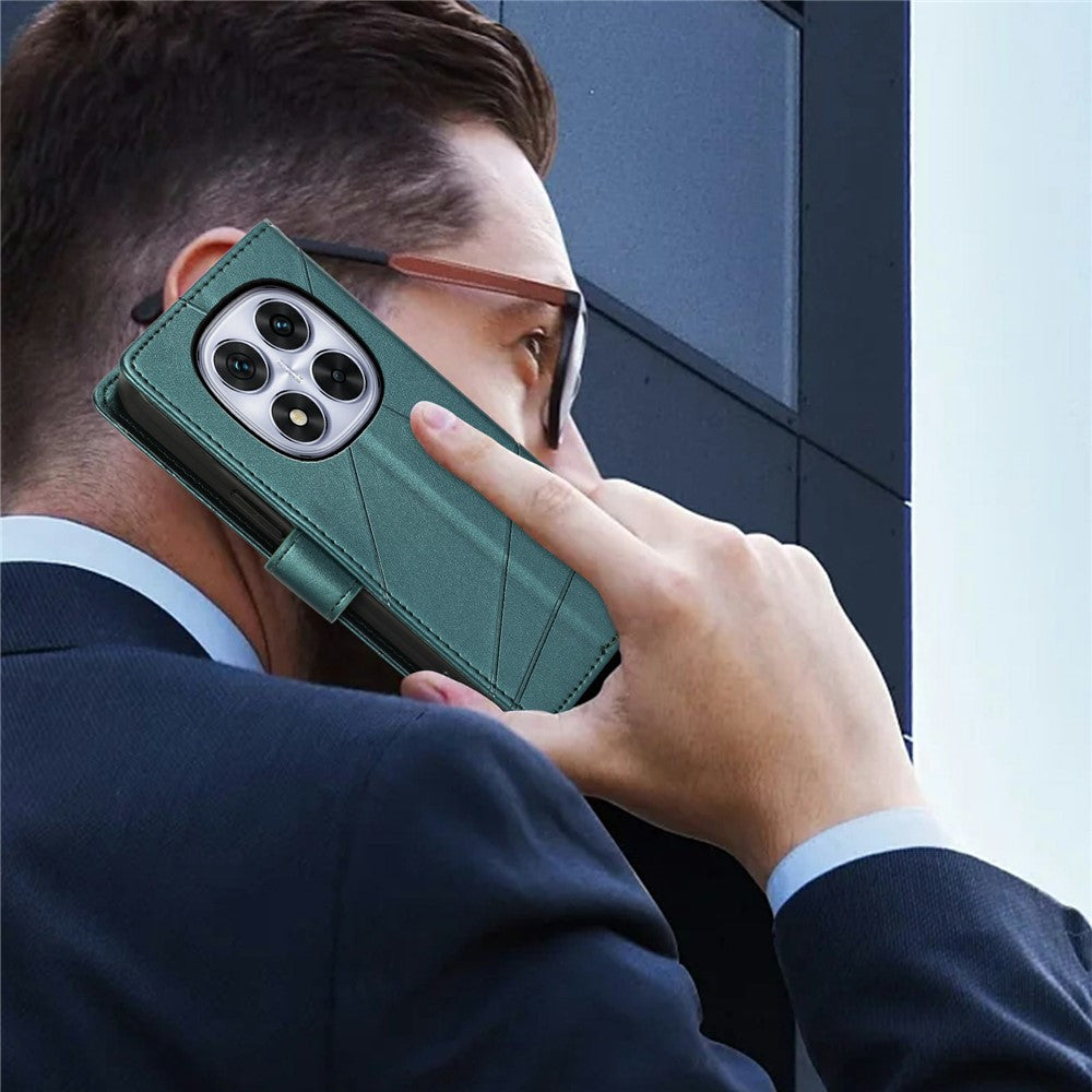For Xiaomi Redmi Note 15 Pro 5G (Global) Phone Case Line Imprint Leather Wallet Cover with Wrist Strap - Green