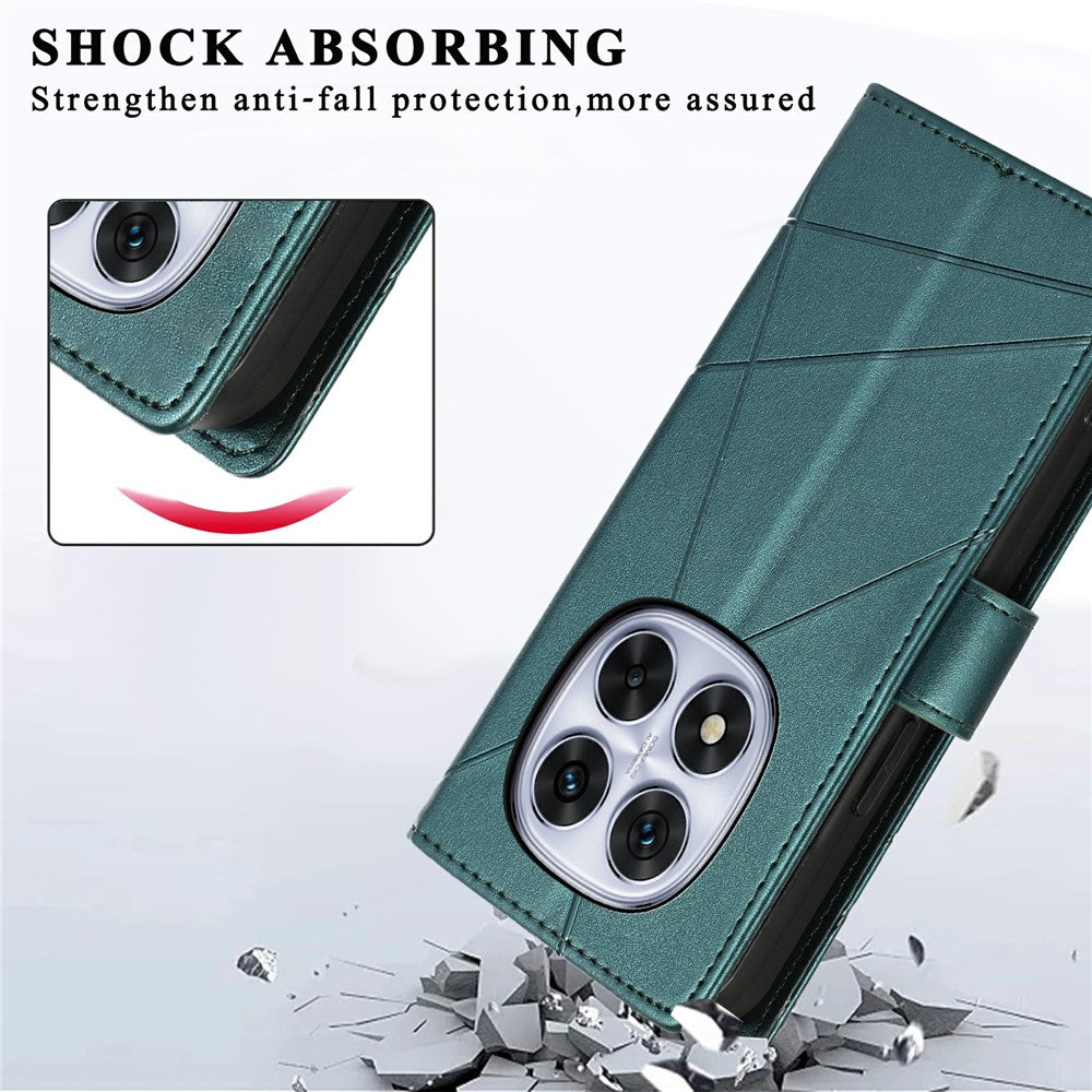 For Xiaomi Redmi Note 15 Pro 5G (Global) Phone Case Line Imprint Leather Wallet Cover with Wrist Strap - Green