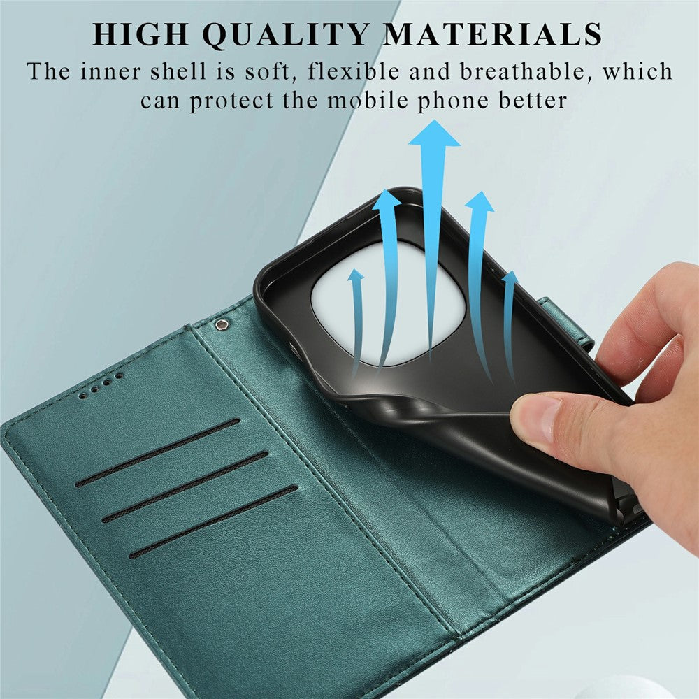 For Xiaomi Redmi Note 15 Pro 5G (Global) Phone Case Line Imprint Leather Wallet Cover with Wrist Strap - Green