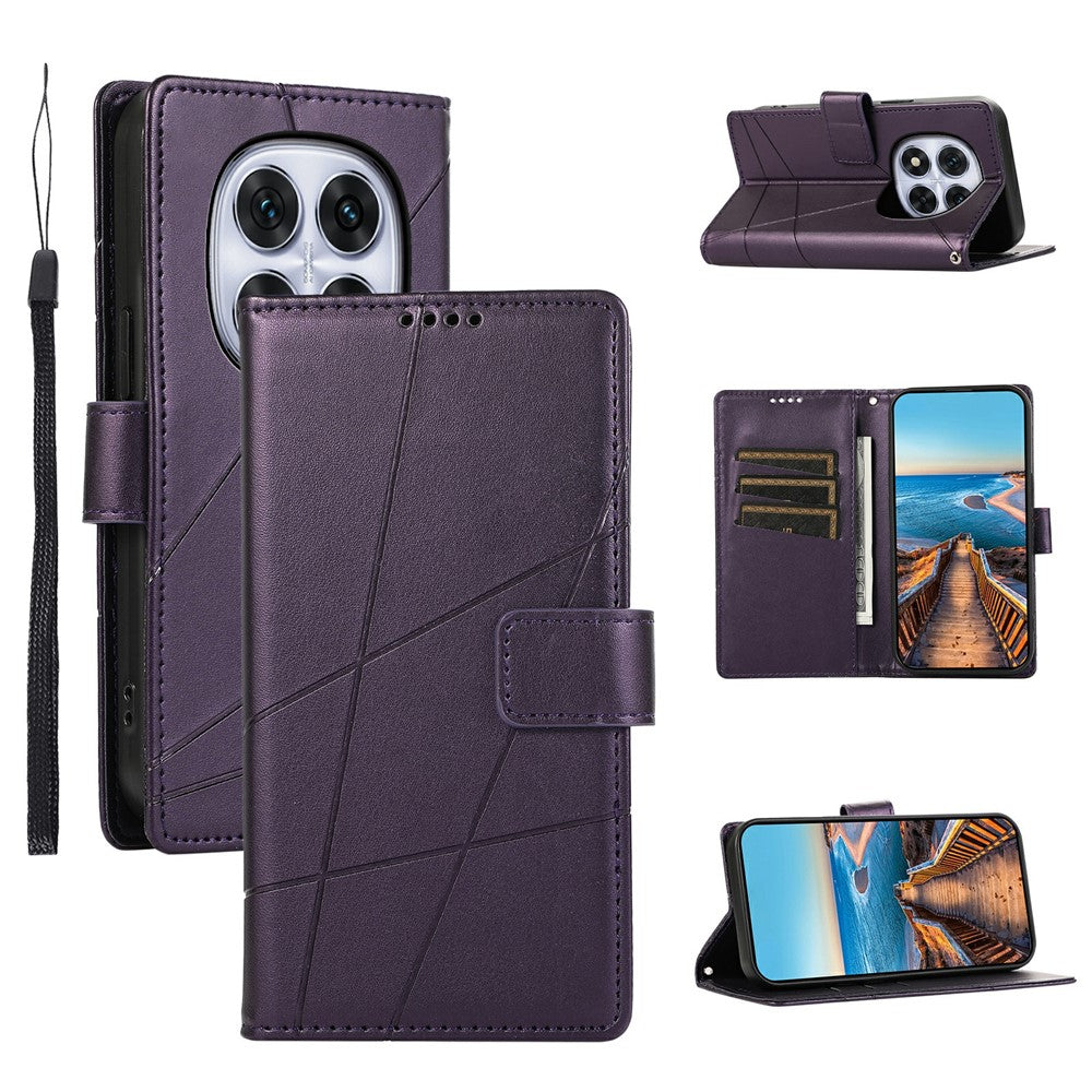 For Xiaomi Redmi Note 15 Pro 5G (Global) Phone Case Line Imprint Leather Wallet Cover with Wrist Strap - Purple