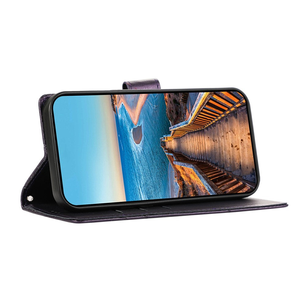For Xiaomi Redmi Note 15 Pro 5G (Global) Phone Case Line Imprint Leather Wallet Cover with Wrist Strap - Purple