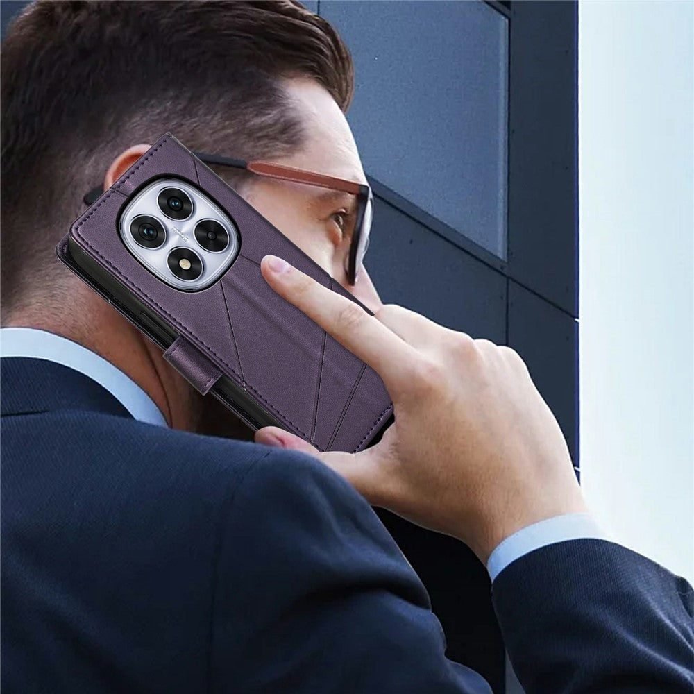 For Xiaomi Redmi Note 15 Pro 5G (Global) Phone Case Line Imprint Leather Wallet Cover with Wrist Strap - Purple