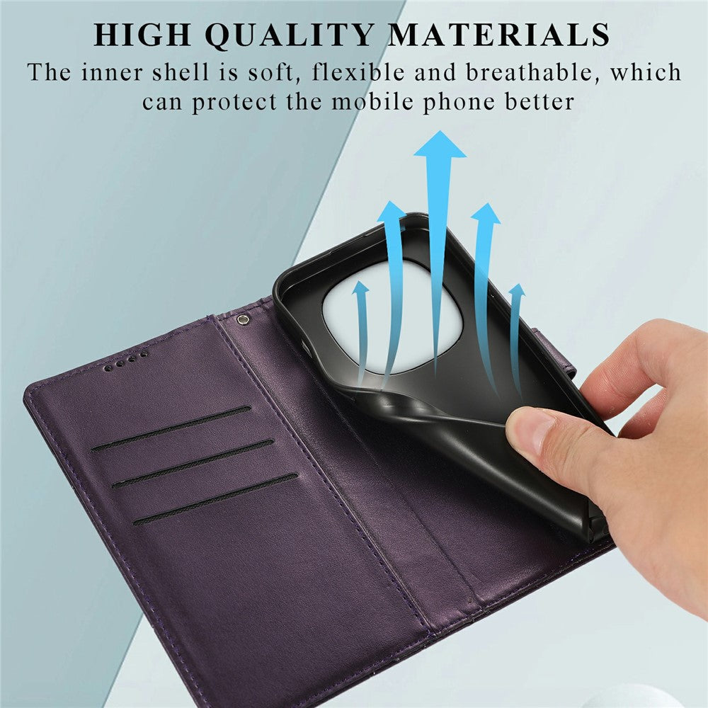 For Xiaomi Redmi Note 15 Pro 5G (Global) Phone Case Line Imprint Leather Wallet Cover with Wrist Strap - Purple