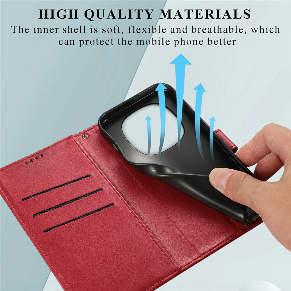 For Xiaomi Poco M8 Pro 5G / Redmi Note 15 Pro+ 5G (Global) Phone Case Line Imprint Leather Wallet Cover with Wrist Strap - Red