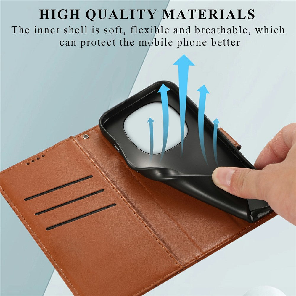 For Xiaomi Poco M8 Pro 5G / Redmi Note 15 Pro+ 5G (Global) Phone Case Line Imprint Leather Wallet Cover with Wrist Strap - Brown