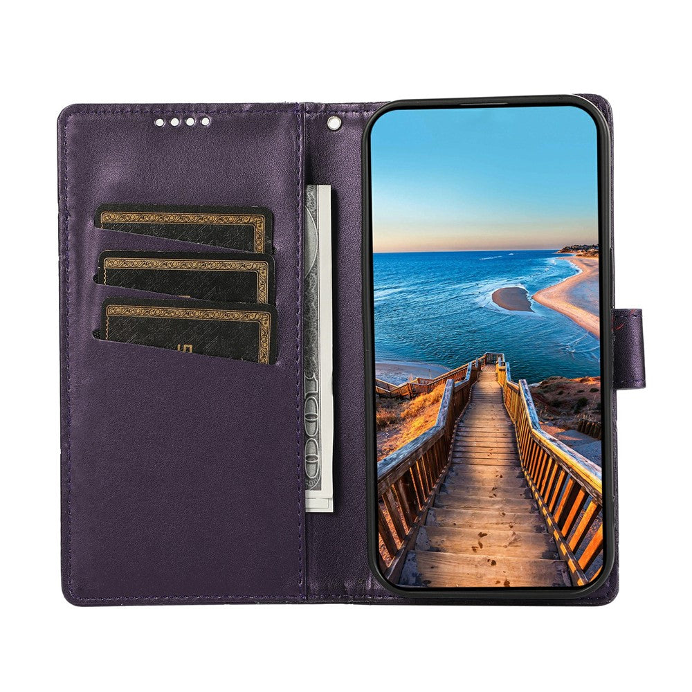For Xiaomi Poco M8 Pro 5G / Redmi Note 15 Pro+ 5G (Global) Phone Case Line Imprint Leather Wallet Cover with Wrist Strap - Purple