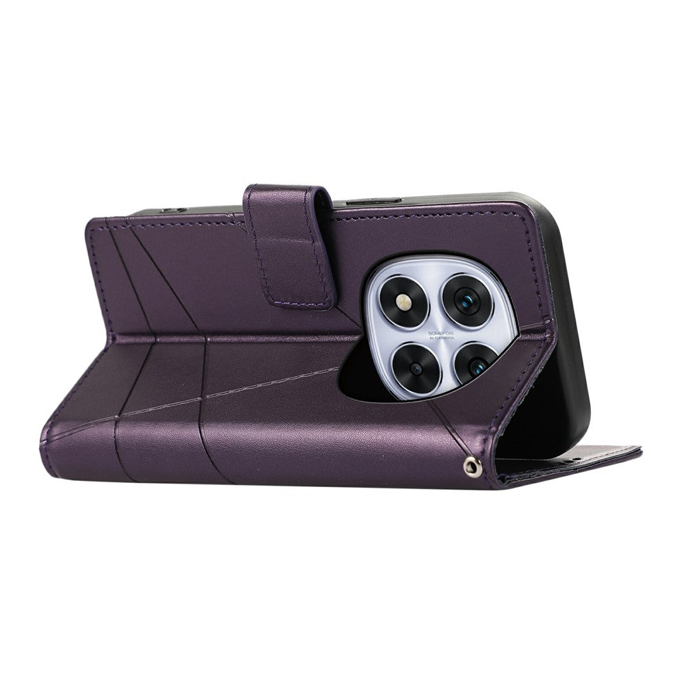 For Xiaomi Poco M8 Pro 5G / Redmi Note 15 Pro+ 5G (Global) Phone Case Line Imprint Leather Wallet Cover with Wrist Strap - Purple